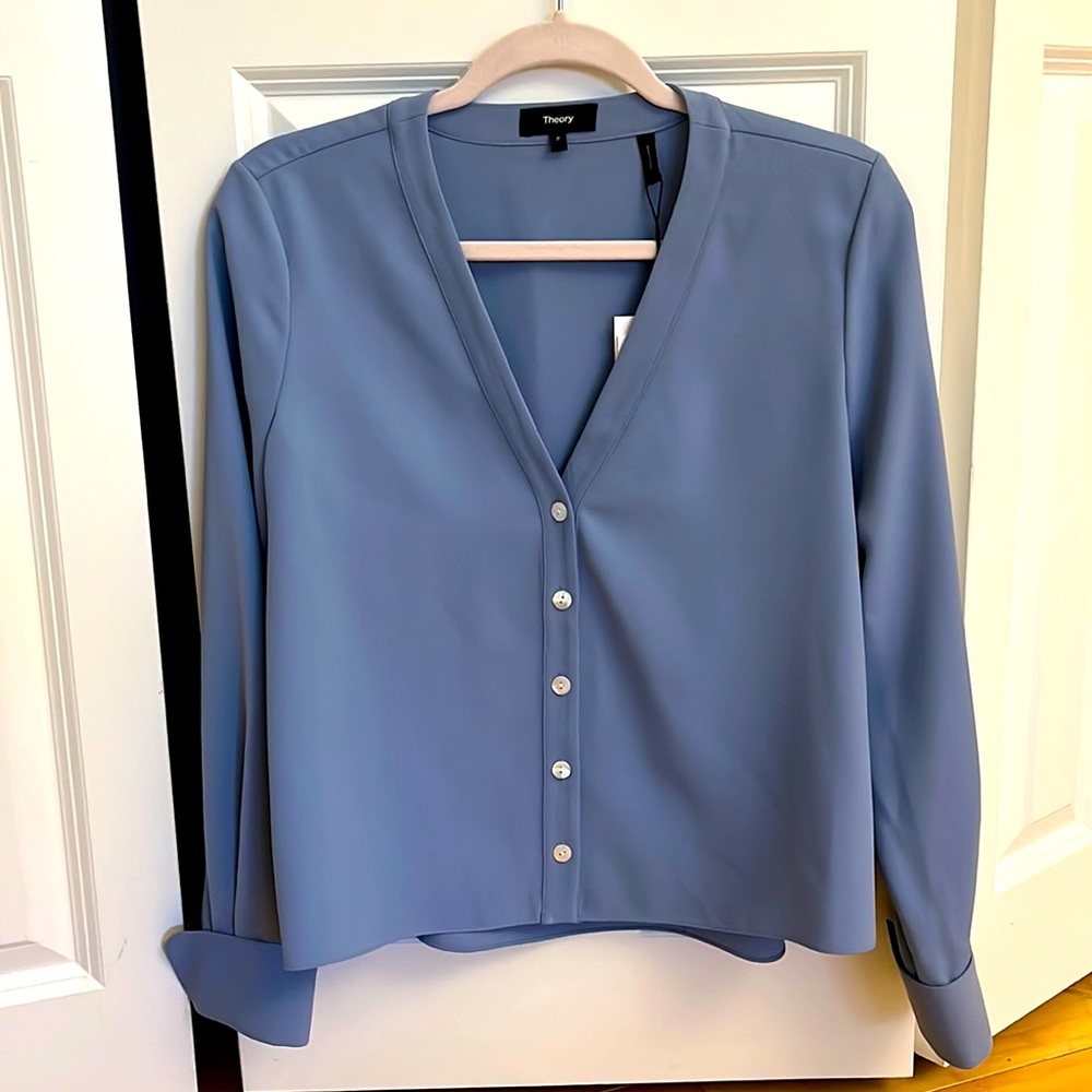 NWT Theory Easy Shirt Powder Blue Blouse Size P ( XS )